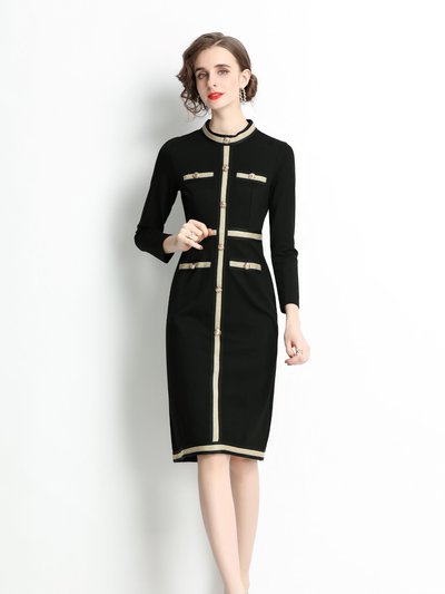 Kaimilan Black Office Bodycon Crewneck Long Sleeve Knee Elegant Dress product