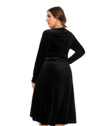Black Сocktail A-line V-Neck Long Sleeve Knee Dress