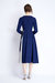 Blue Office A-line V-Neck Long Sleeve Below Knee Dress