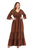 Brown Day A-Line V-Neck Elbow Sleeve Tea Dress - Brown