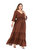 Brown Day A-Line V-Neck Elbow Sleeve Tea Dress