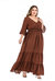 Brown Day A-Line V-Neck Elbow Sleeve Tea Dress