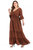 Brown Day A-Line V-Neck Elbow Sleeve Tea Dress