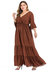 Brown Day A-Line V-Neck Elbow Sleeve Tea Dress