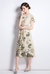 Creamy & Floral Print Day A-Line Crewneck Short Sleeve Midi Dress