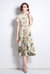 Creamy & Floral Print Day A-Line Crewneck Short Sleeve Midi Dress - Beige