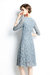 Light Blue Evening A-Line V-Neck Elbow Sleeve Knee Lace Dress