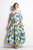 Light Blue & Green Floral Print Day A-Line Strap Off the Shoulder Tea Dress