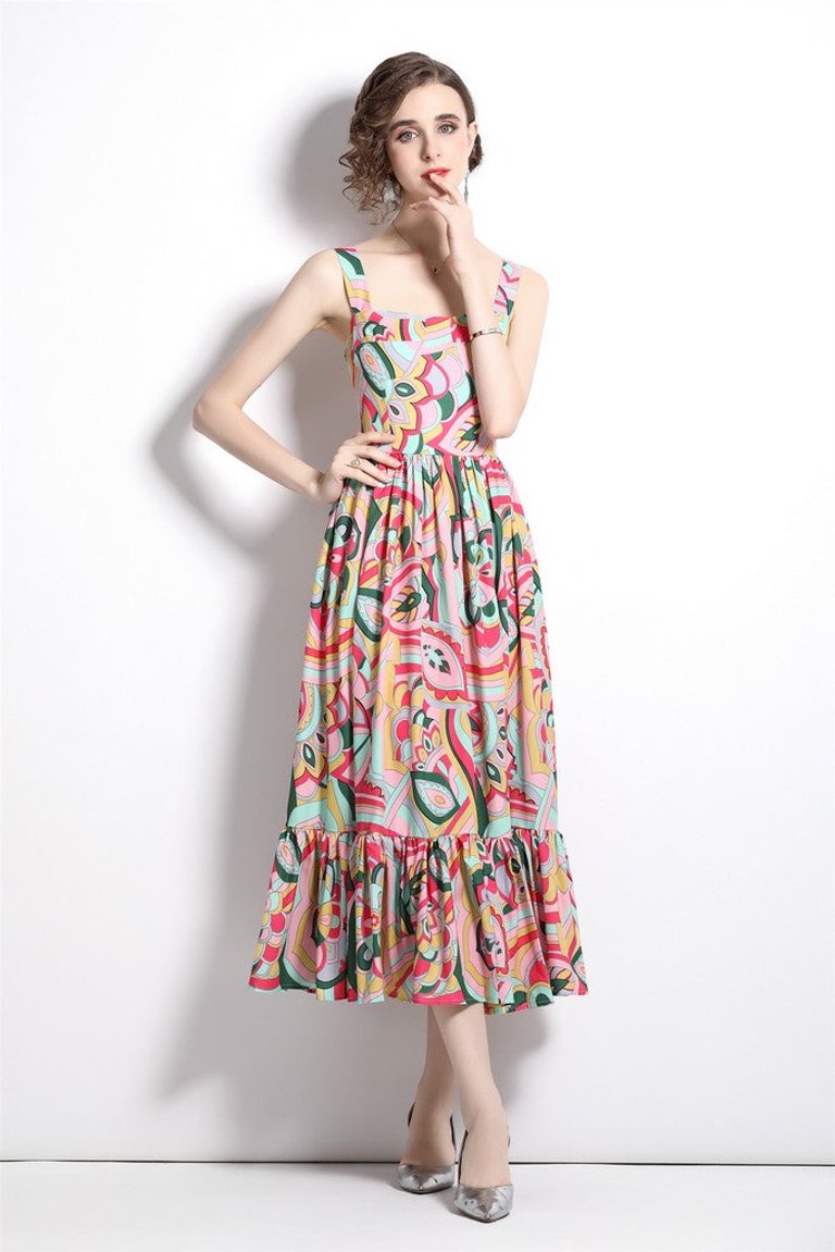 Multicolor Day A-Line Strap Printed Maxi Dress