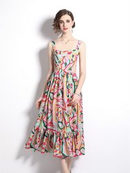 Multicolor Day A-Line Strap Printed Maxi Dress - Multicolor