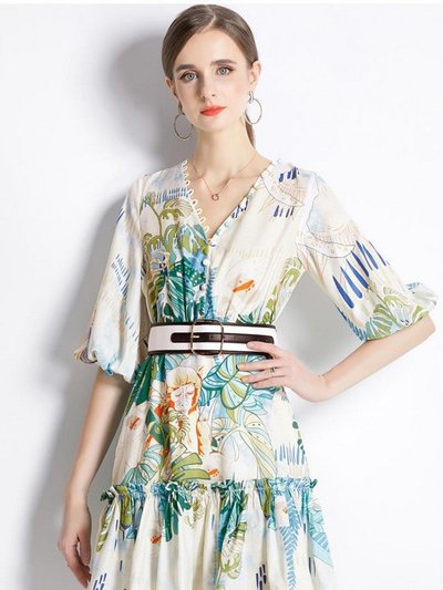 Kaimilan Multicolor Day A-Line V-Neck Elbow Sleeve Mini Dress product