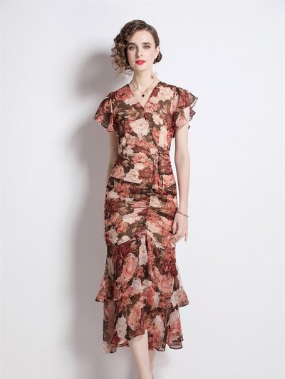 Kaimilan Multicolor Day A-Line V-Neck Short Sleeve Midi Printed Dress product