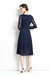 Navy Evening Lace A-Line Boatneck Long Sleeve Midi Classic Dress