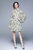 Pale Green & Floral Print Day A-Line Long Sleeve Jewel Above Knee Dress - Green