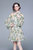 Pale Green & Floral Print Day A-Line Long Sleeve Jewel Above Knee Dress