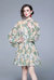Pale Green & Floral Print Day A-Line Long Sleeve Jewel Above Knee Dress