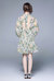 Pale Green & Floral Print Day A-Line Long Sleeve Jewel Above Knee Dress