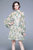 Pale Green & Floral Print Day A-Line Long Sleeve Jewel Above Knee Dress