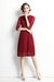 Red Cocktail & Party A-Line Crewneck Elbow Sleeve Knee Lace Dress - Red
