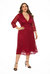 Red Evening A-Line V-Neck 3/4 Sleeves Midi Dress