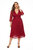 Red Evening A-Line V-Neck 3/4 Sleeves Midi Dress - Red