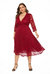 Red Evening A-Line V-Neck 3/4 Sleeves Midi Dress