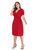 Red Evening A-Line V-Neck Short Sleeve Below Knee Dress