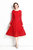 Red Evening Lace A-Line Boatneck Long Sleeve Midi Classic Dress - Red