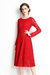 Red Evening Lace A-Line Boatneck Long Sleeve Midi Classic Dress