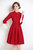 Red Office Classic A-Line Crewneck Elbow Sleeve Knee Dress