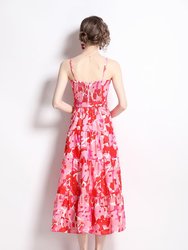 Red & Pink Day A-Line Maxi Strap Printed Dress
