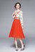 White & Red Office A-line Notch Lapel Long Sleeve Below Knee Dress