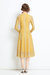 Yellow Evening Buttoned Lace A-line High Neck Long Sleeve Below Knee Dress