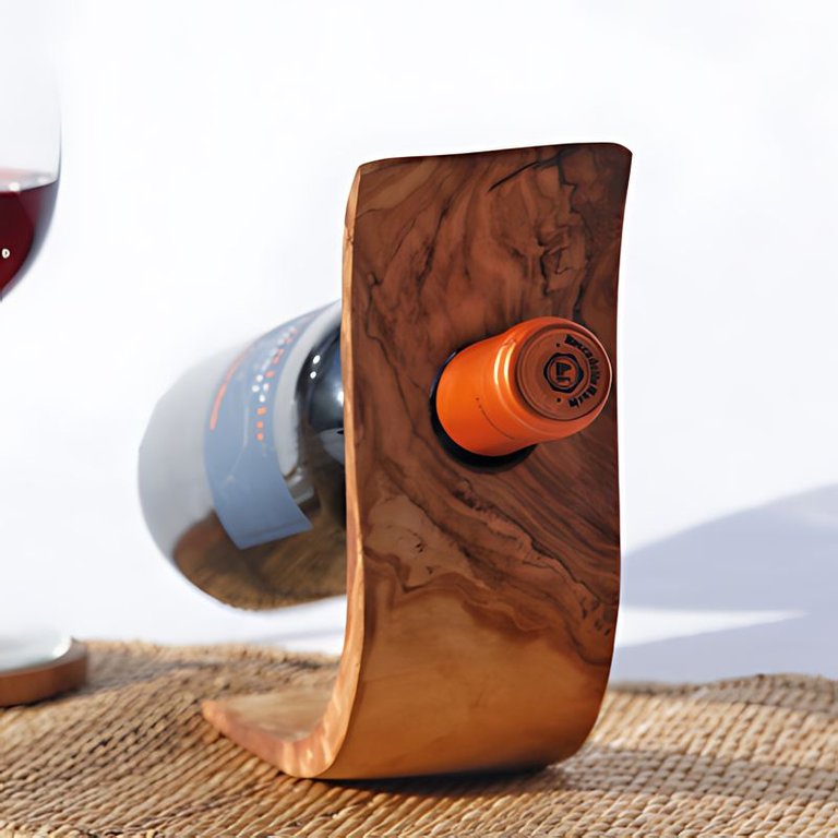 Balancing Freestanding Olive Wood Wine Bottle Holder, Decorative Housewarming, Wedding Gift