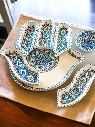 Kamsah Large Hamsa Plate & Serving Set - Mediterranean Turquoise product