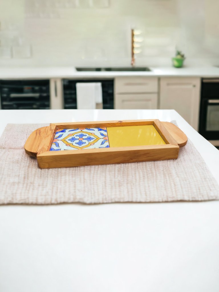 Olive Wood Serving Tray With Ergonomic Handles, Alhambra Design