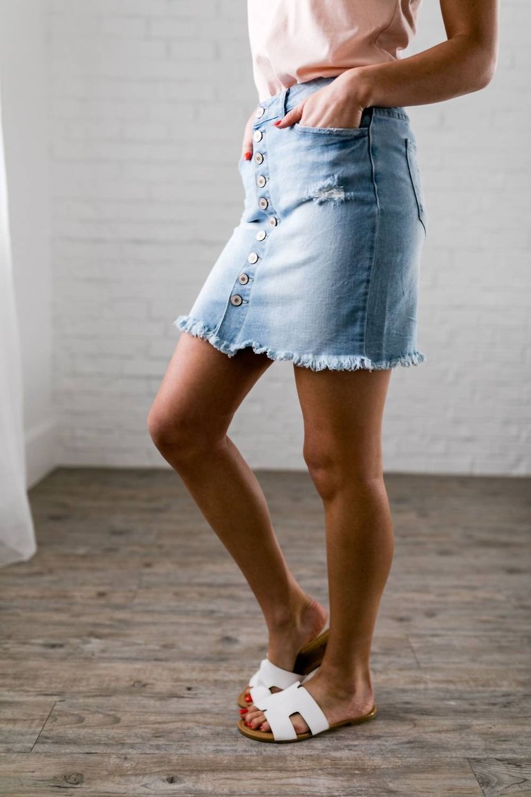 Button-Down Mini Skirt In Blue