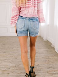 Just Right Distressed Denim Shorts In Blue