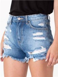 Pastel Thread Distressed Denim Shorts In Medium Wash