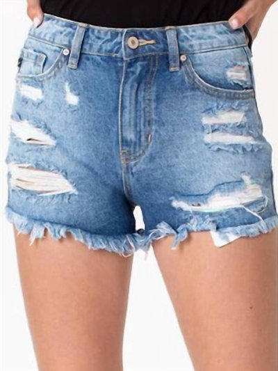 Kancan Pastel Thread Distressed Denim Shorts In Medium Wash product