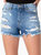 Pastel Thread Distressed Denim Shorts In Medium Wash - Medium Wash