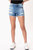 Pastel Thread Distressed Denim Shorts In Medium Wash