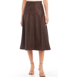 Vegan Leather Midi Skirt - Brown