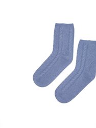 Cable Knit Cashmere Socks - Light Blue