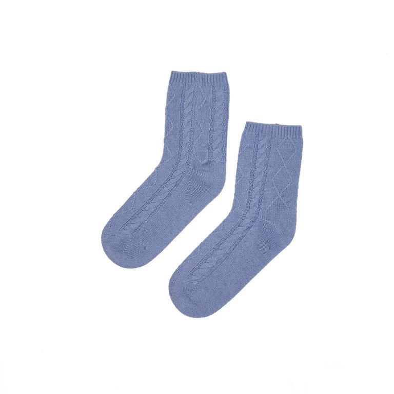 Cable Knit Cashmere Socks - Light Blue