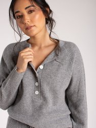 Cashmere Button-up Waffle Henley top - Grey