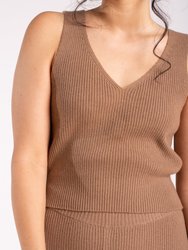 Ribbed Cashmere Crop Tank Top - Brown
