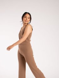 Ribbed Cashmere Flare Pants - Brown