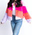 Colorblock Stripe Fur Jacket - Pink