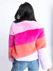 Colorblock Stripe Fur Jacket